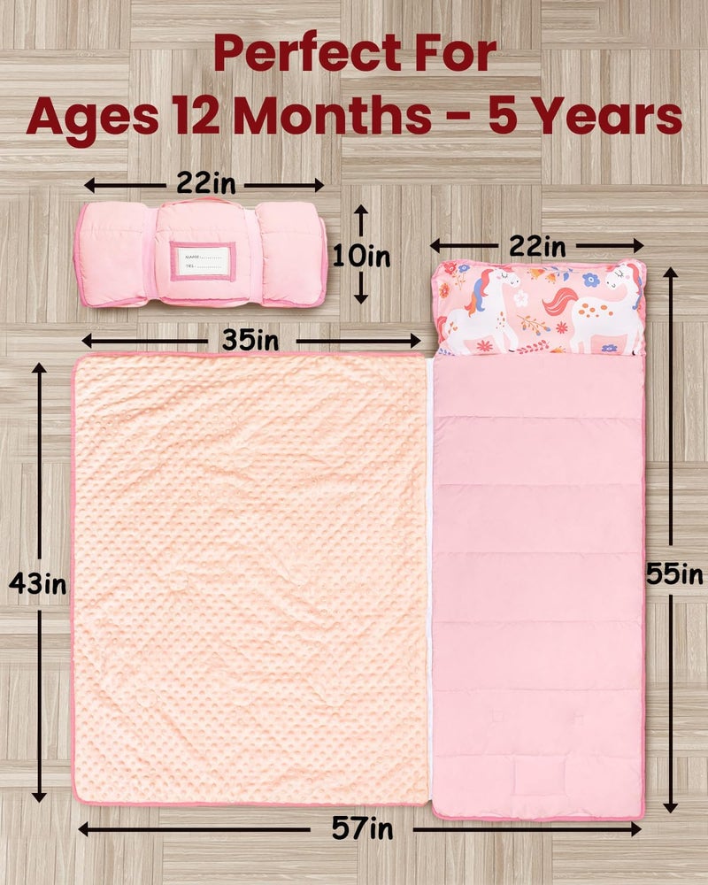 PRIMLECT Toddler Nap Mat with Detachable Blanket and Removable Pillow, Kids Sleeping Bag 55''x35'' for Daycare Preschool Kindergarten, Toddler Sleeping Mat for Boys and Girls - Image 4